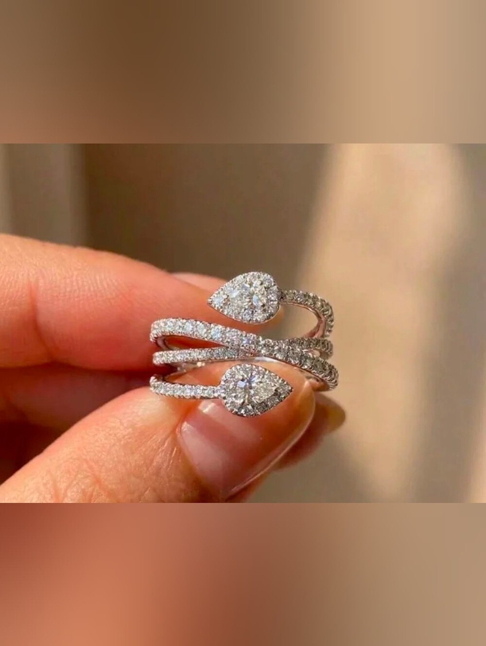 $8 Each Or Bundle 5/$20 Diamond-Style Double Teardrop Pavé Wrap Ring